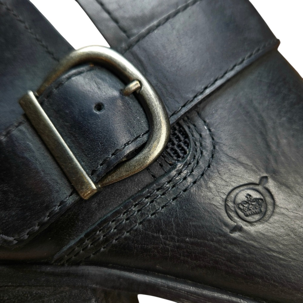 Born Royce Ankle Boots Size 7 Black Distressed Leather Silver Buckle Block Heel - Picture 7 of 11